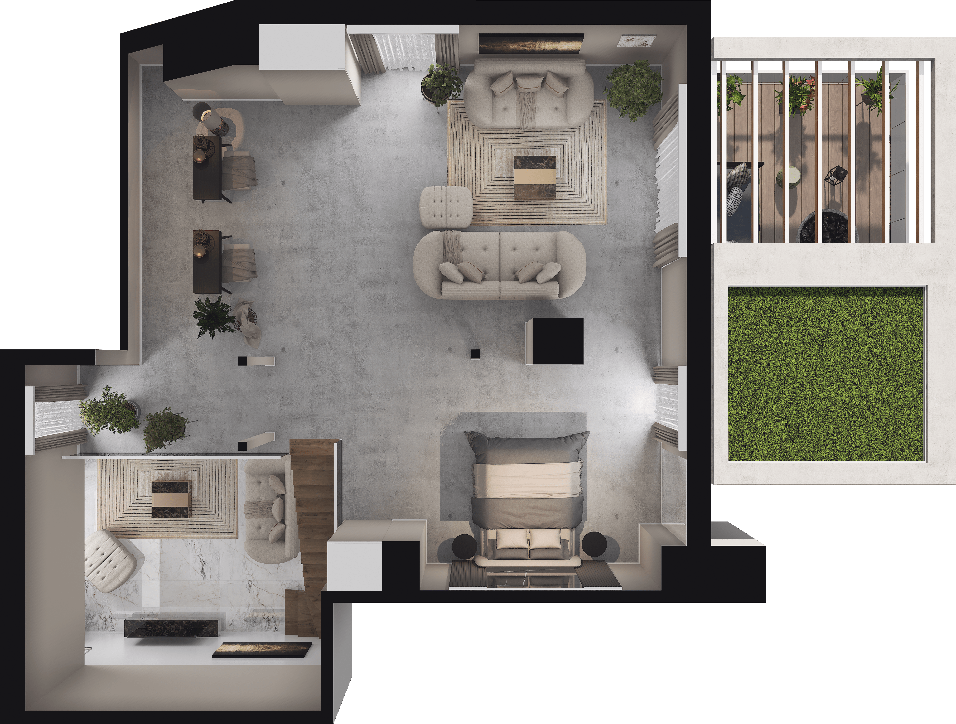 Rzut apartamentu A.2.23 — poziom 1 antresola