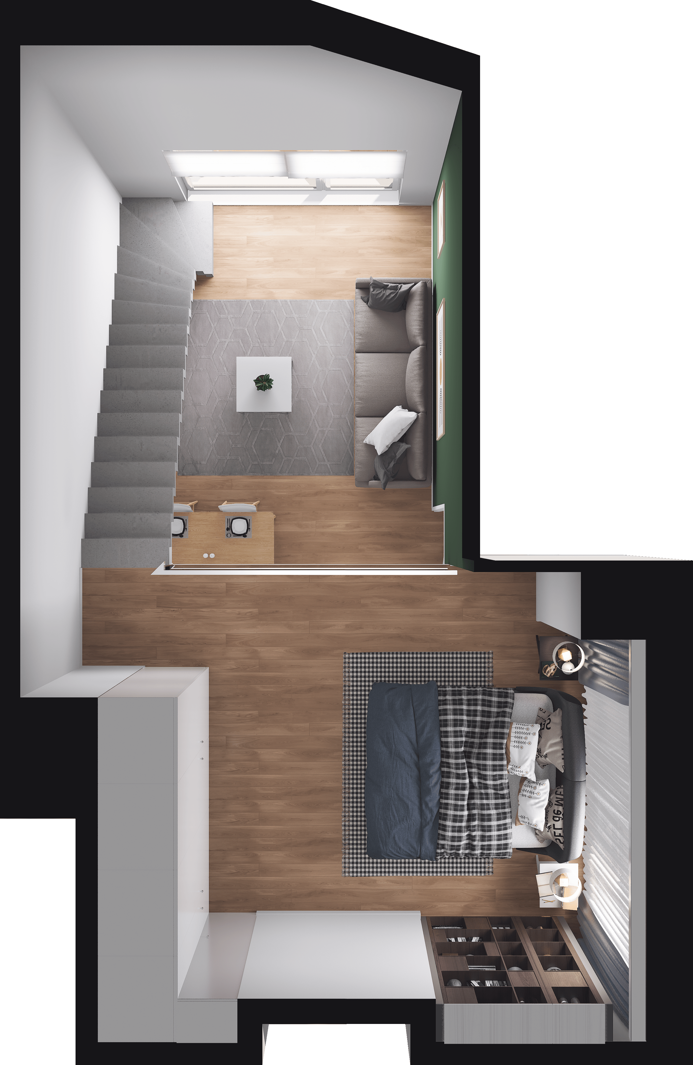 Rzut apartamentu D.2.20 — poziom 1 antresola