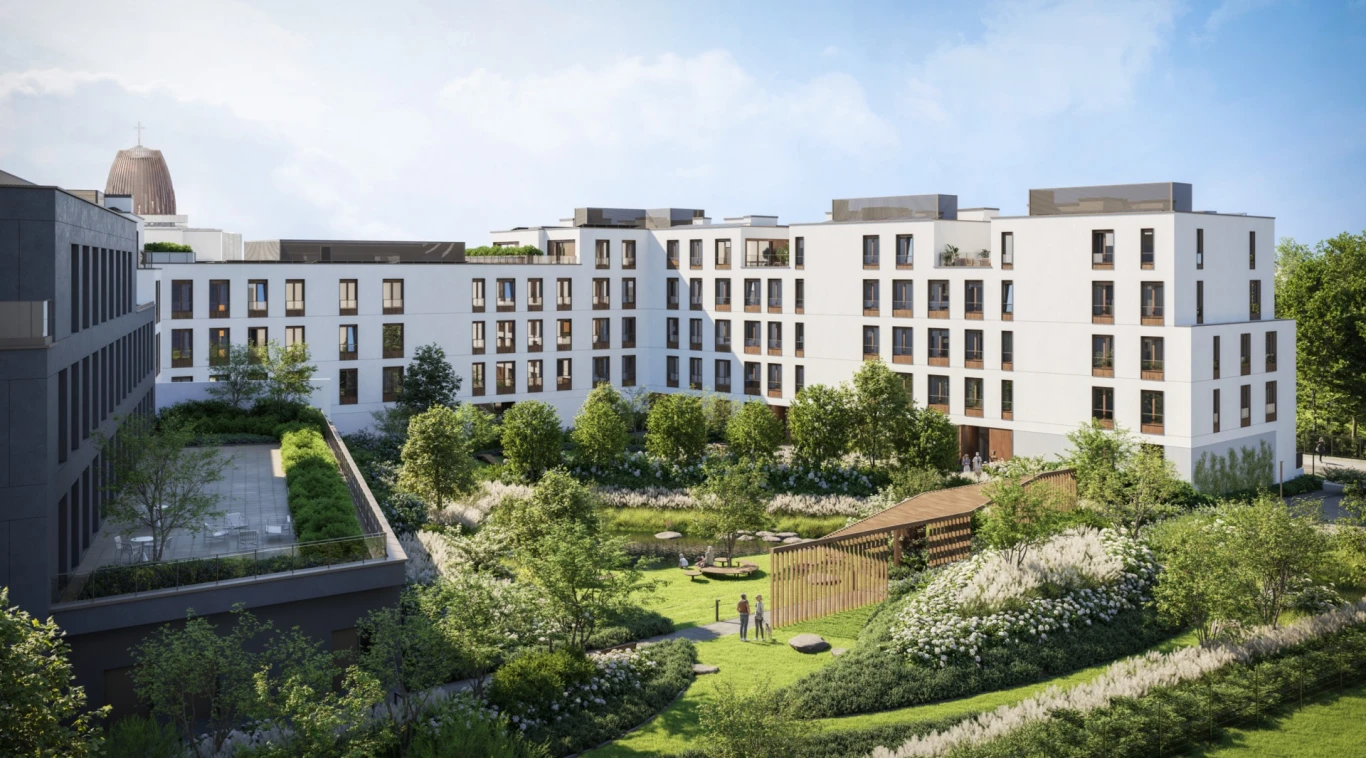 Widok na dziedziniec inwestycji Rezydencja Prima Wilanów, Warszawa.