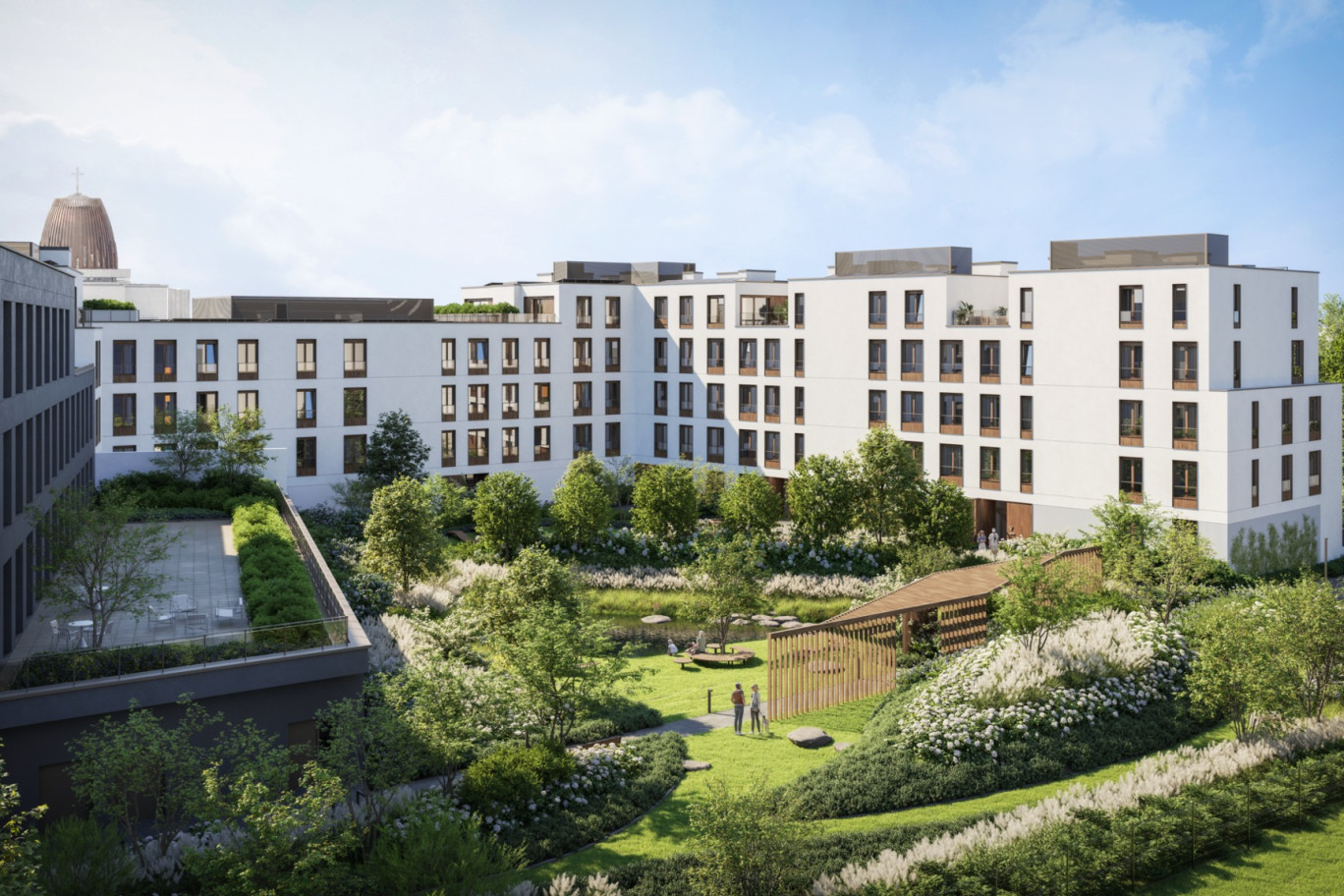 Widok na dziedziniec inwestycji Rezydencja Prima Wilanów, Warszawa.